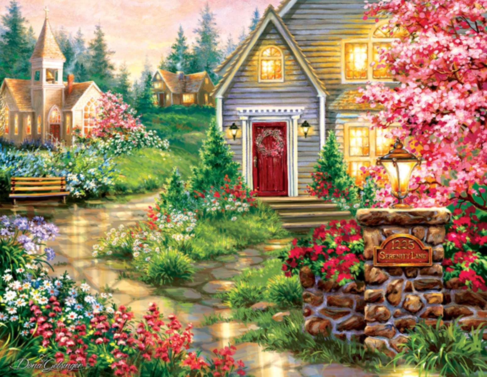 wioska z ogrodami kwiatowymi puzzle online