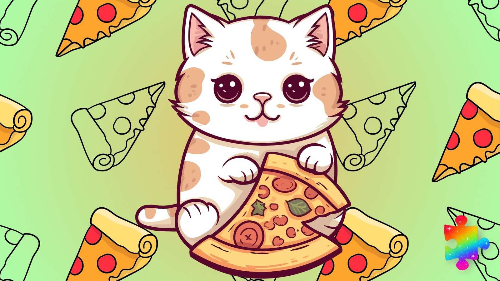Słodki kot pizzy puzzle online