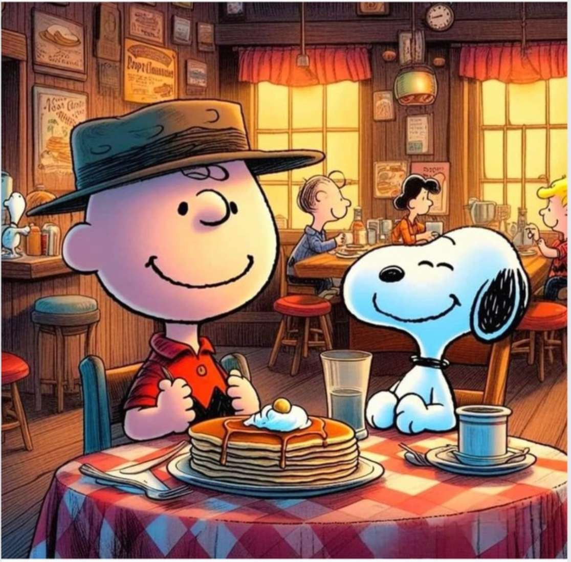 Charlie Brown i Snoopy na śniadaniu puzzle online