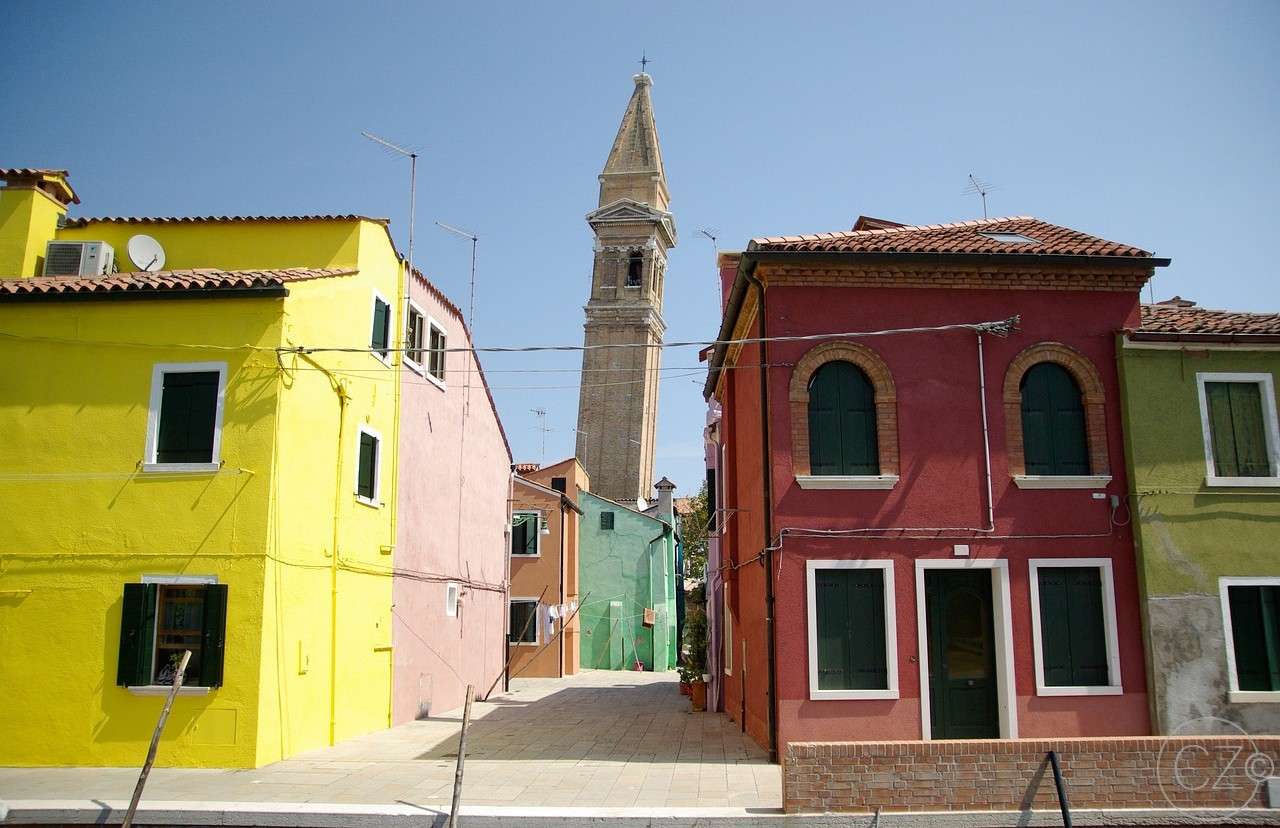 Włochy, wyspa Burano, kolorowe domy puzzle online
