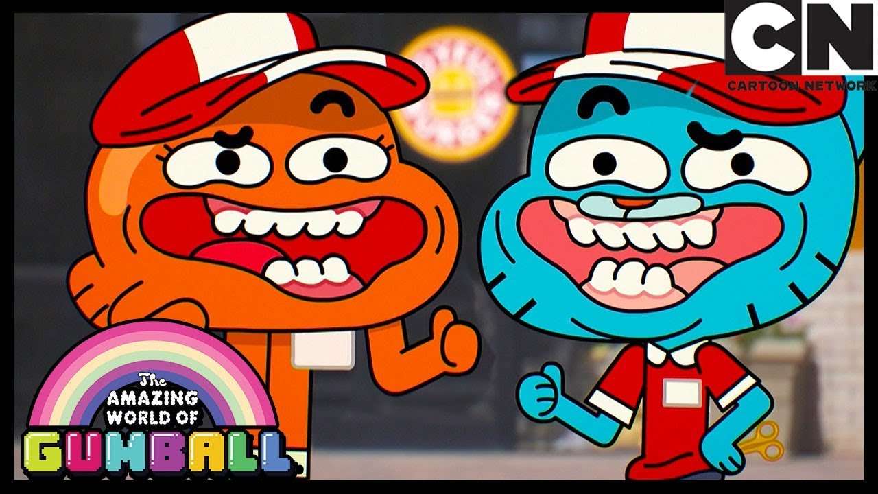 Gumball and Darwin work at Joyful Burger puzzle online