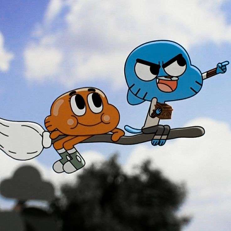 Gumball and Darwin fly on a broom puzzle online