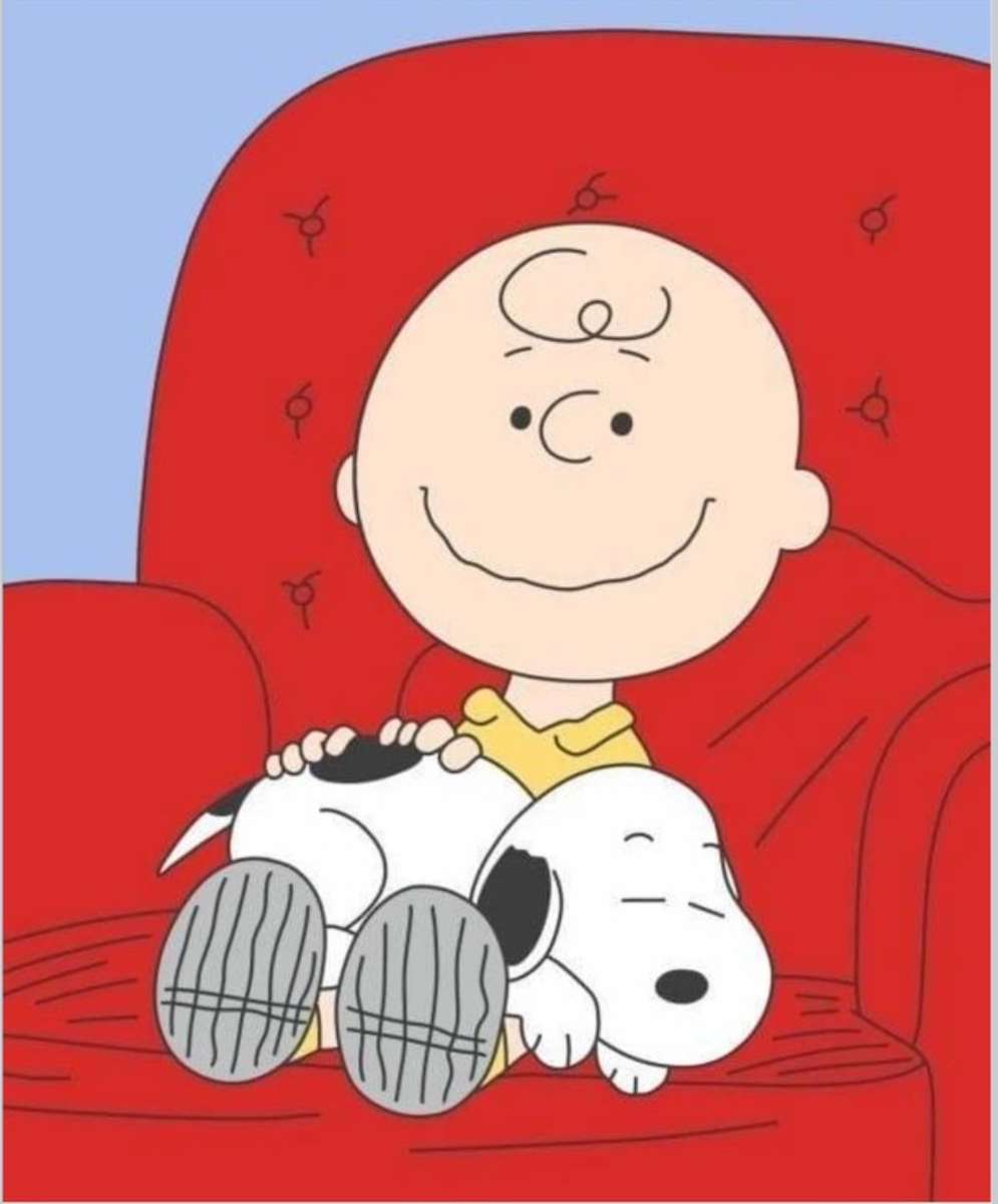 Kochanek Snoopy na czerwonym krześle puzzle online