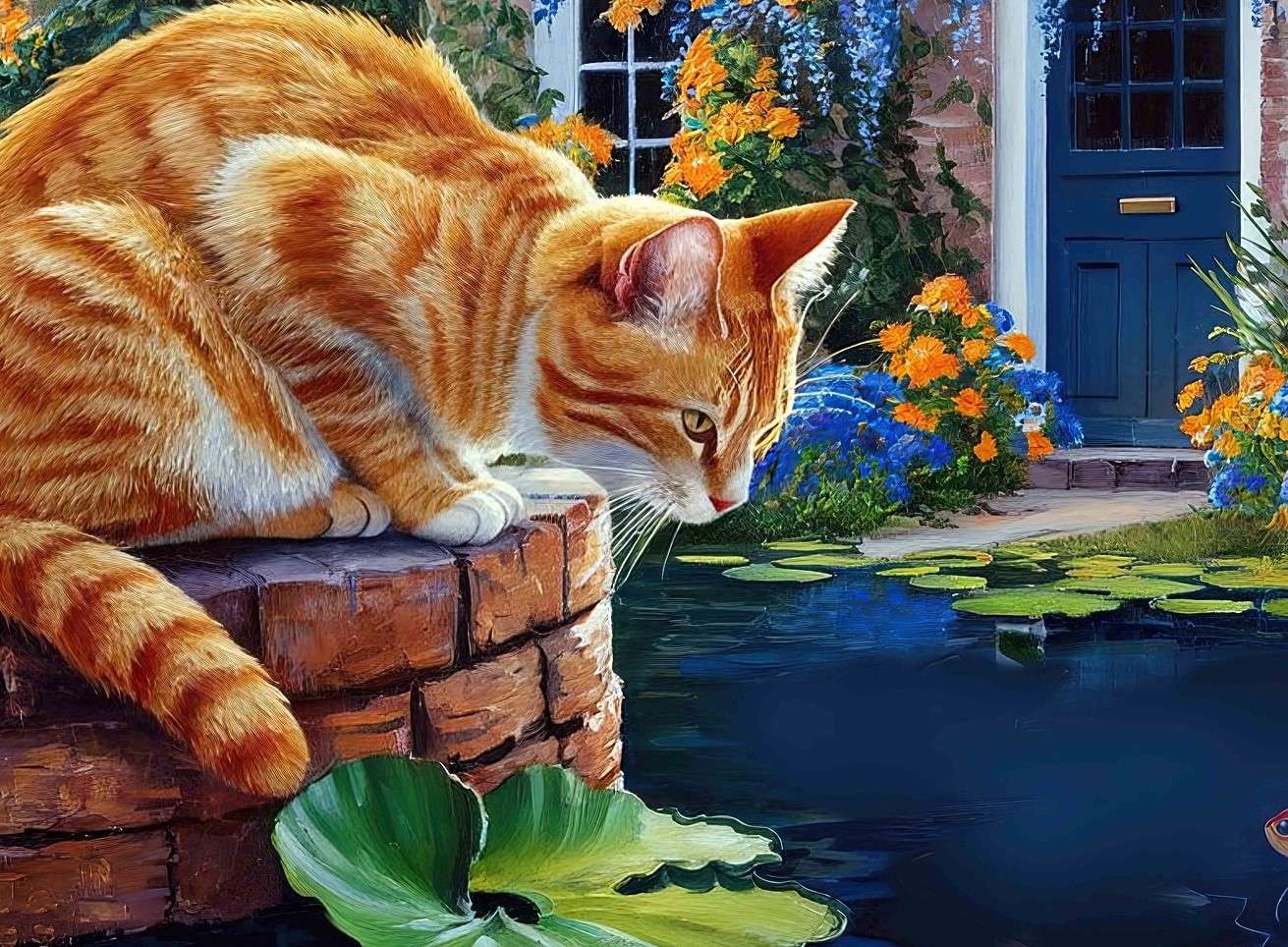 Kot polujący na rybki puzzle online
