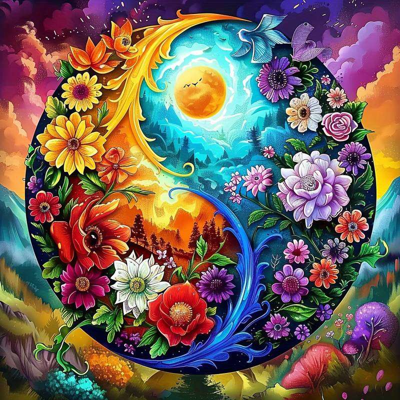 kwiatowe yin yang puzzle online