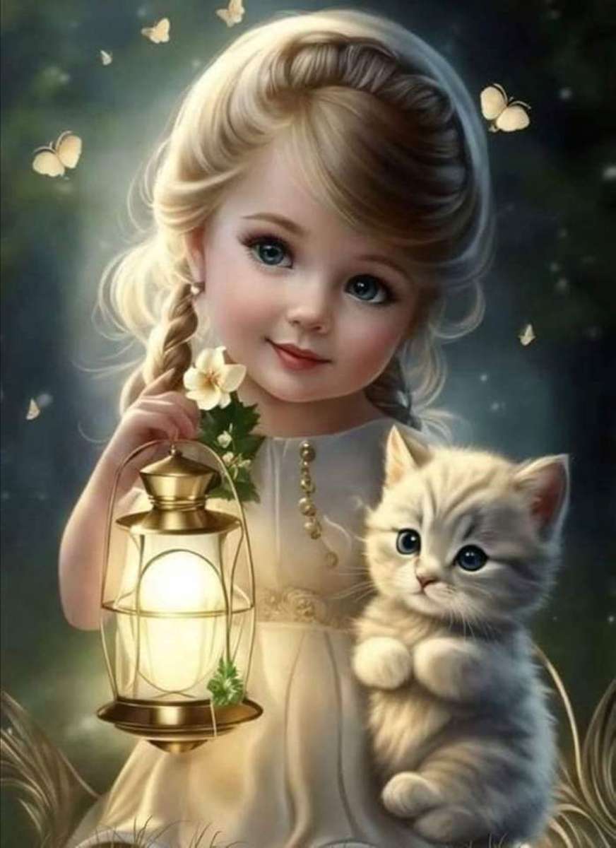 mała dziewczynka i jej kotek puzzle online