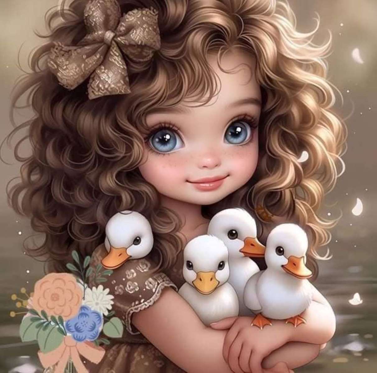 mała dziewczynka z kaczątkami puzzle online