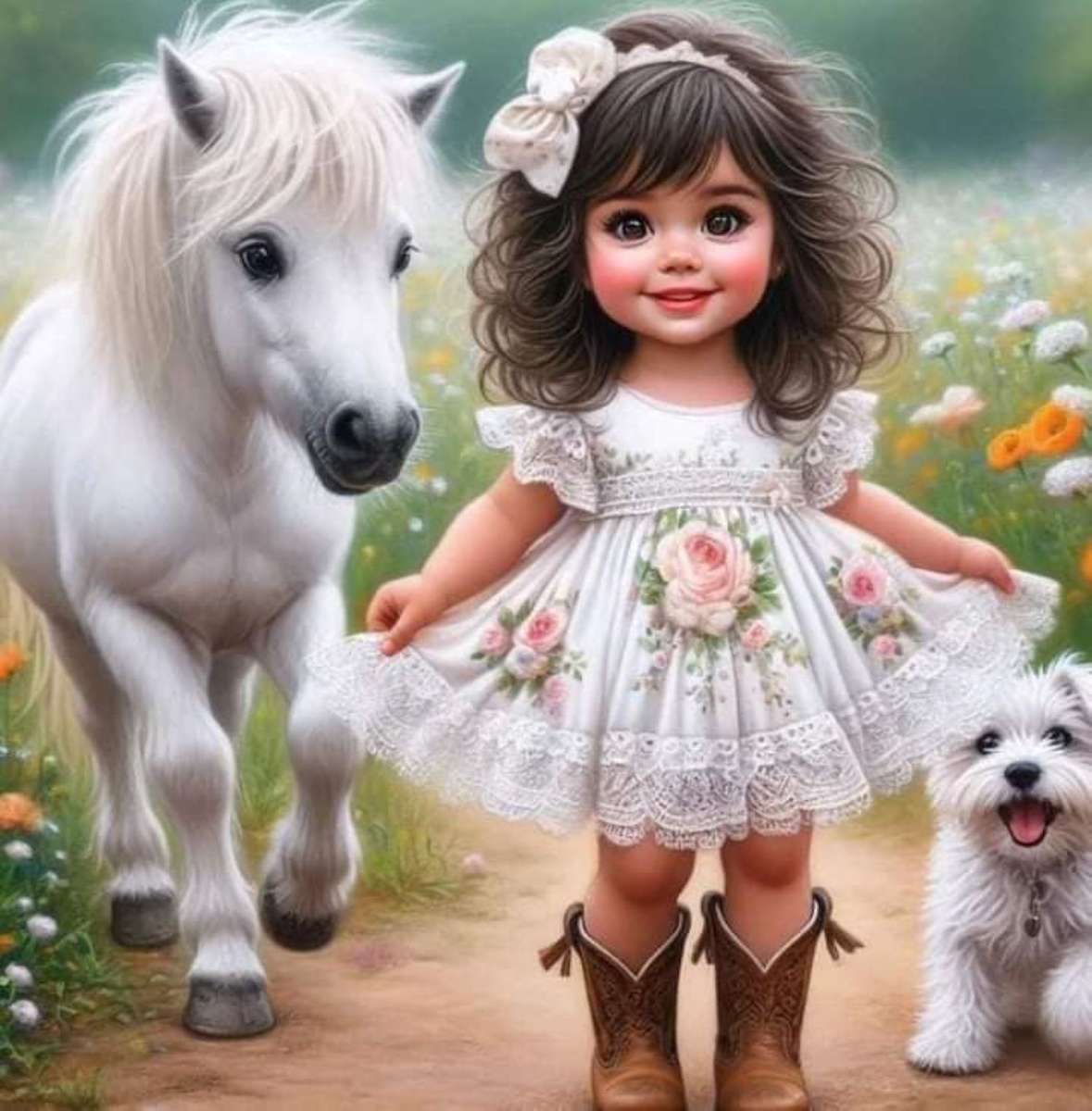 mała dziewczynka z koniem puzzle online