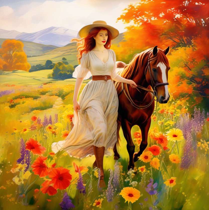 Kobieta i koń puzzle online