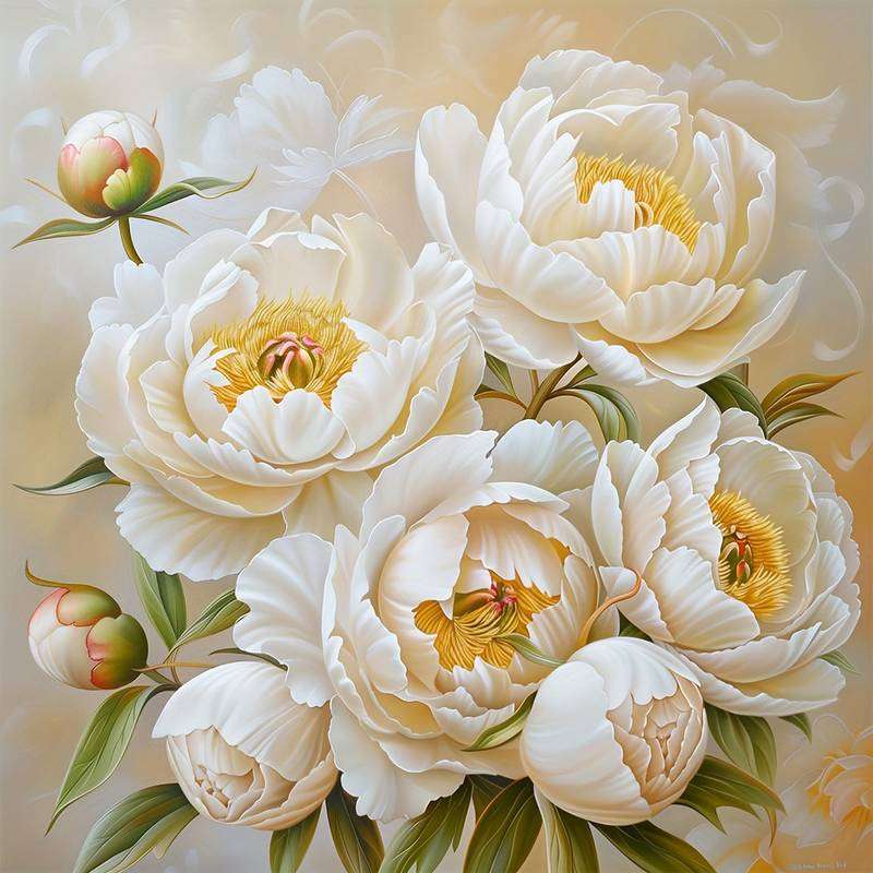 białe peonie puzzle online