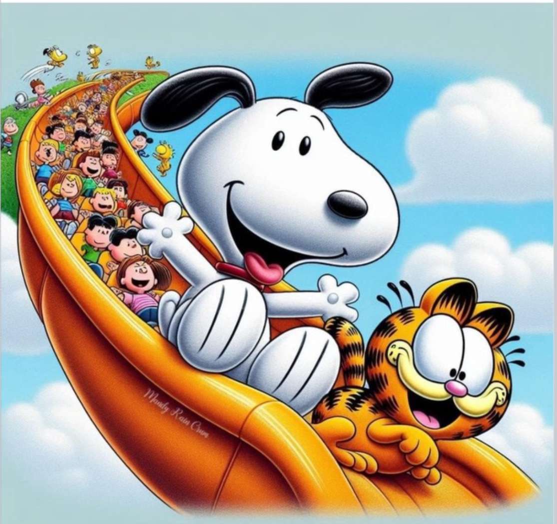 Snoopy mieszka ze swoim kumplem Garfieldem puzzle online