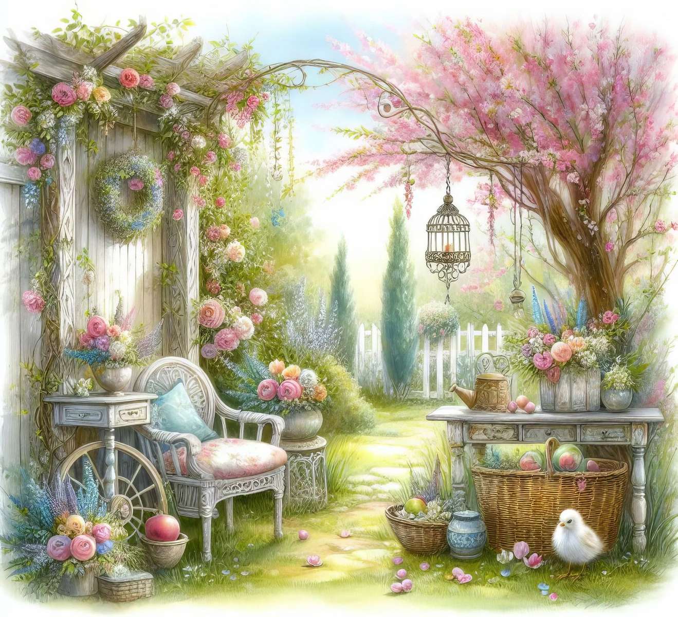 Wiosenny ogród Shabby Chic puzzle online