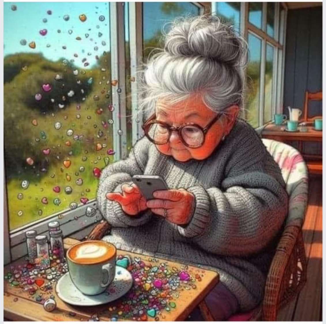 Babcia pisze SMS-y puzzle online