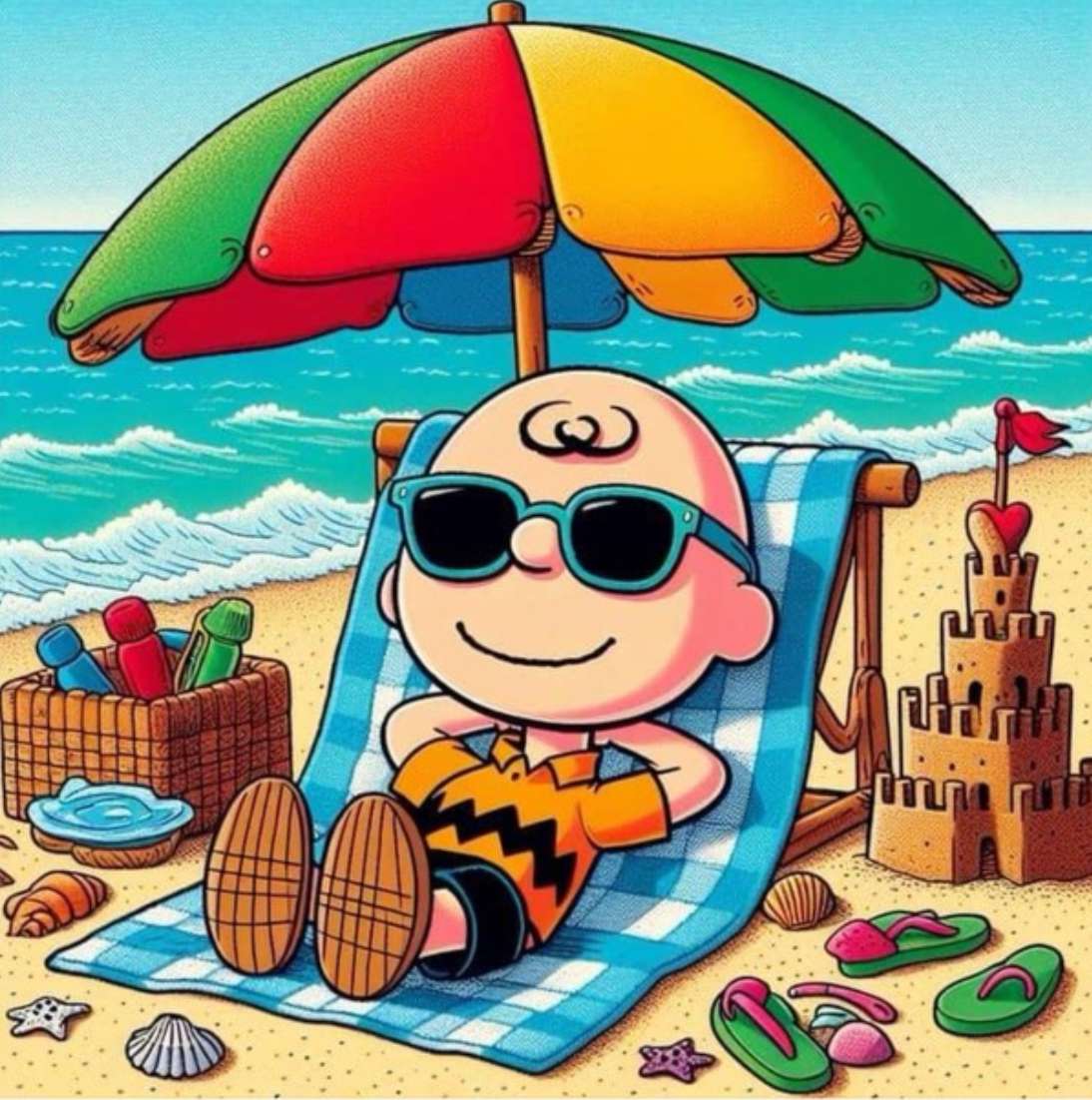 Charlie Brown Relaks na plaży puzzle online