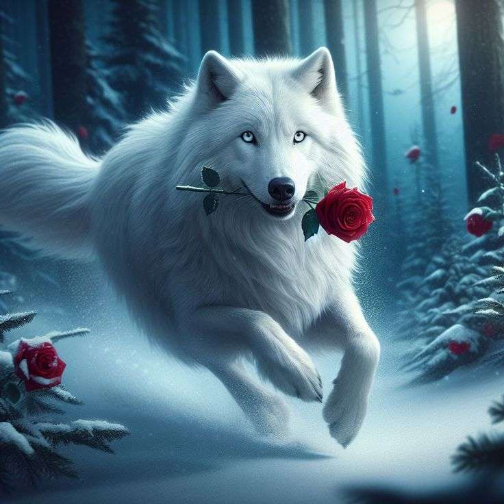 Wolf with rose. puzzle online