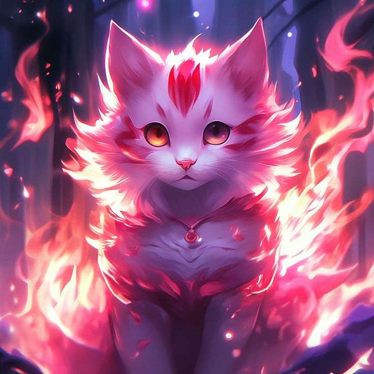 Fire cat in forest puzzle online