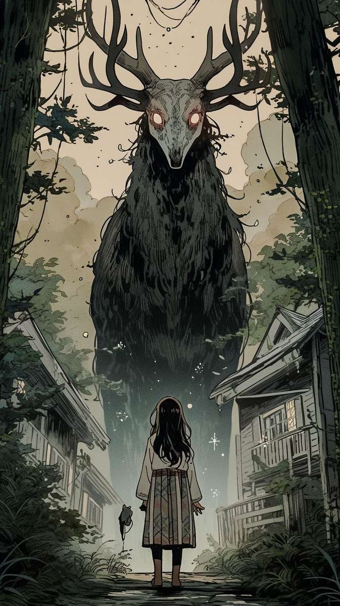 Girl and monster from forest. puzzle online