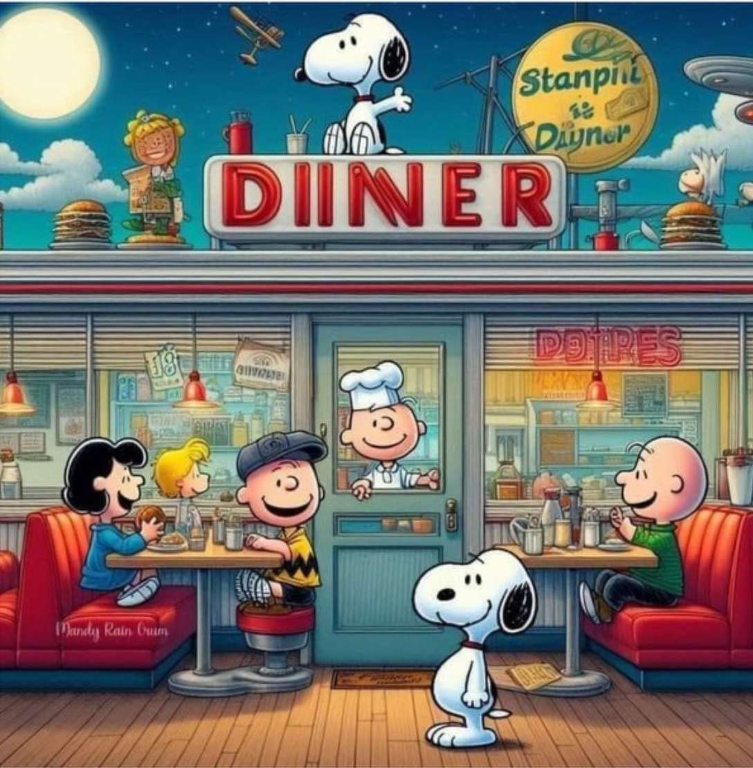 Przyjaciele Snoopy’ego odpoczywają w restauracji puzzle online