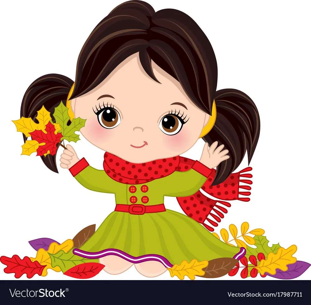 Cute little girl with autumn leaves vector image puzzle online