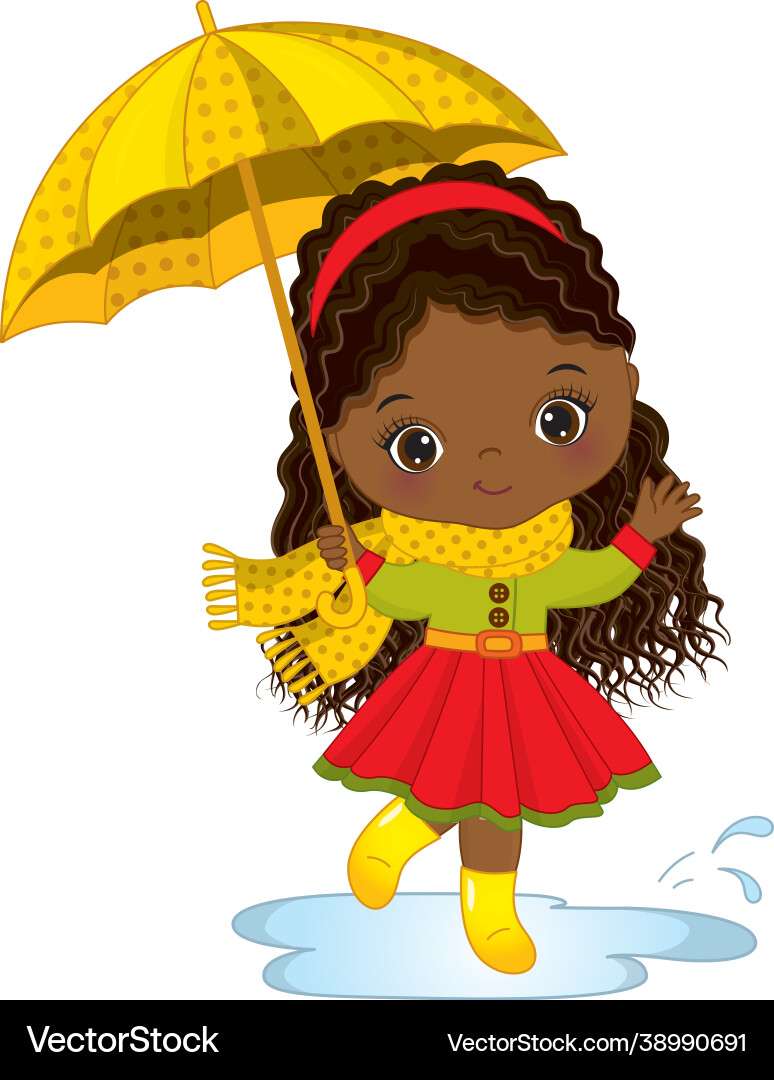 Cute little black girl holding umbrella vector ima puzzle online