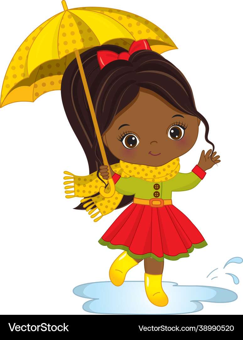 Cute little black girl holding umbrella vector ima puzzle online