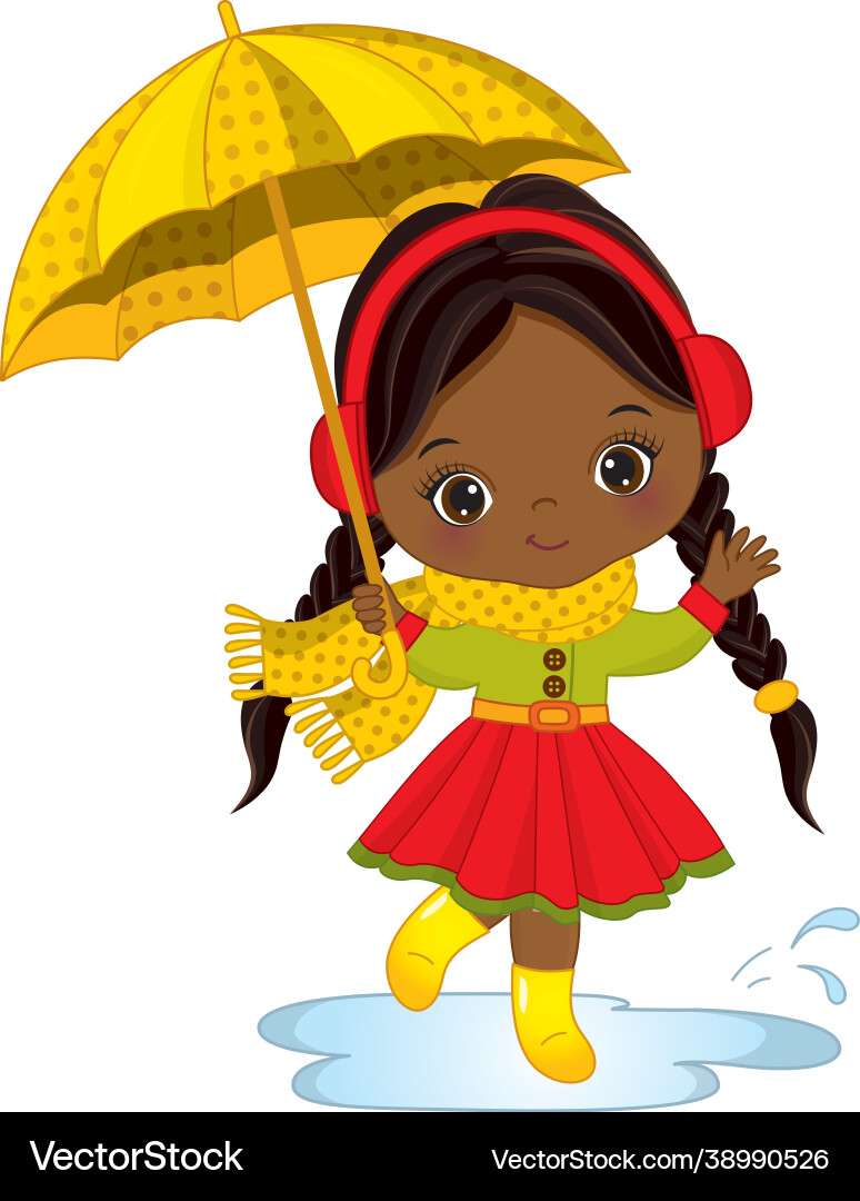 Cute little black girl holding umbrella vector ima puzzle online