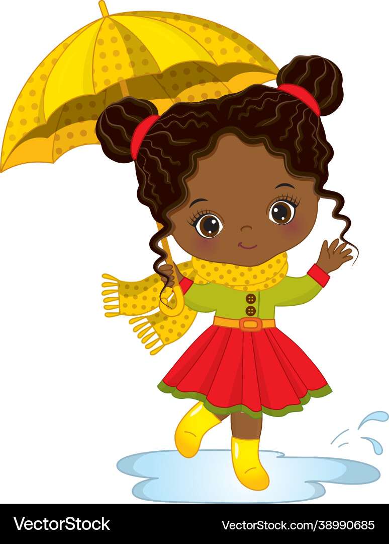 Cute little black girl holding umbrella vector ima puzzle online