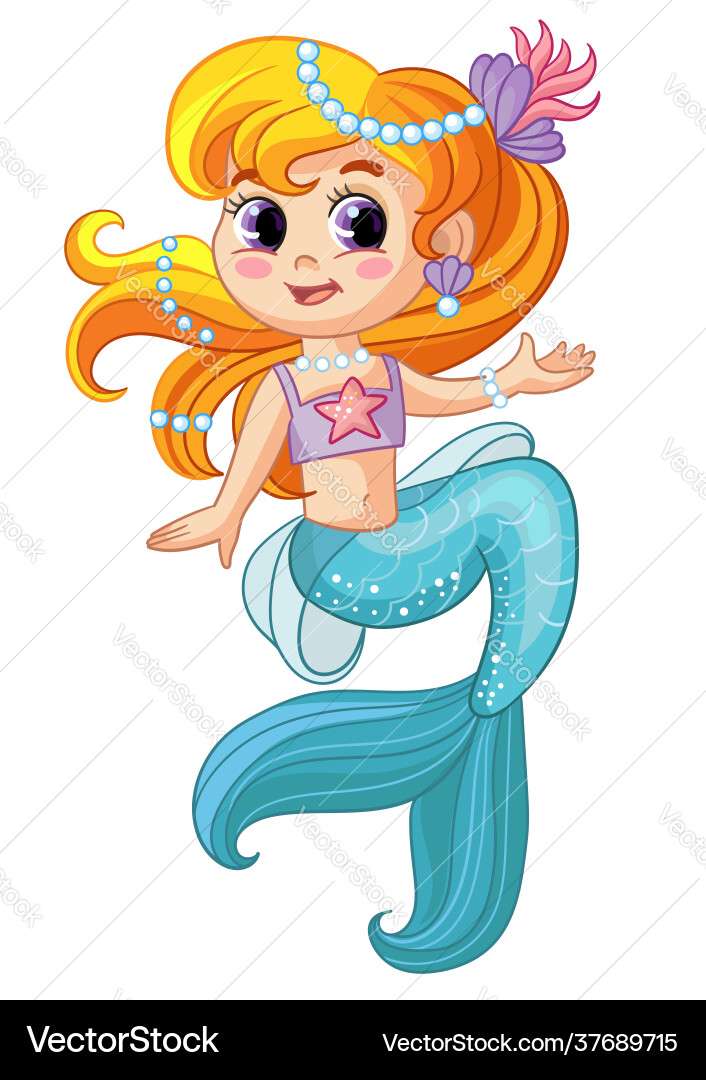 Cute pretty sitting mermaid cartoon vector image puzzle online