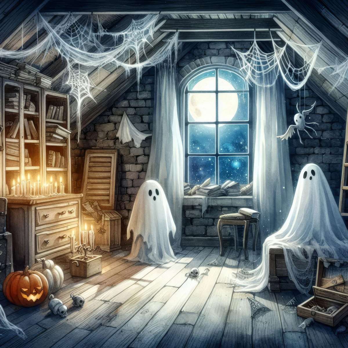 Halloweenowe nawiedzone poddasze puzzle online