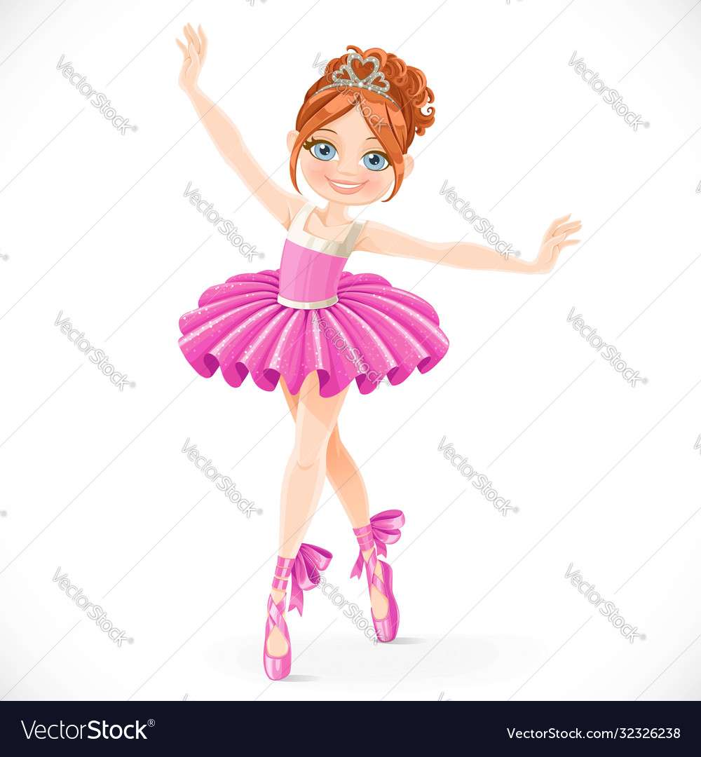 Cartoon ballerina girl in blue dress dancing vecto puzzle online