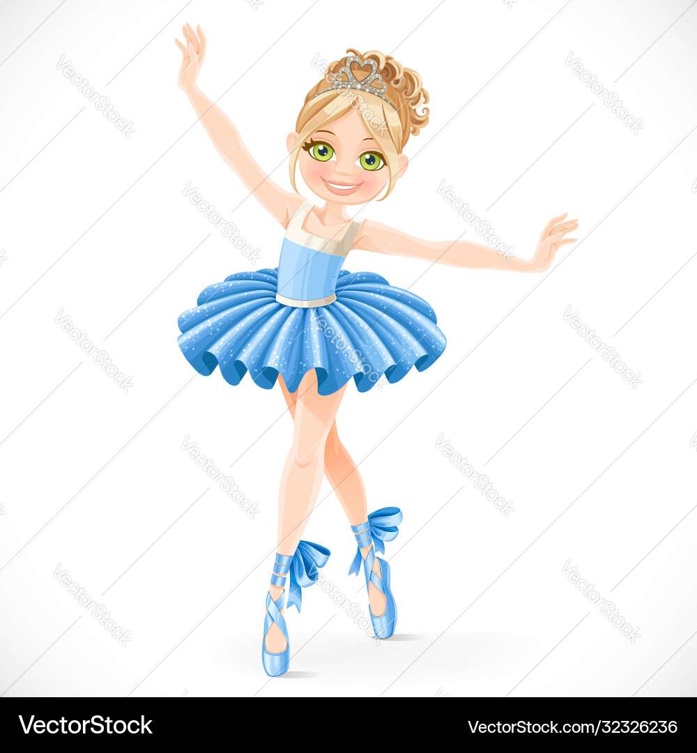 Cartoon ballerina girl in blue dress dancing vecto puzzle online