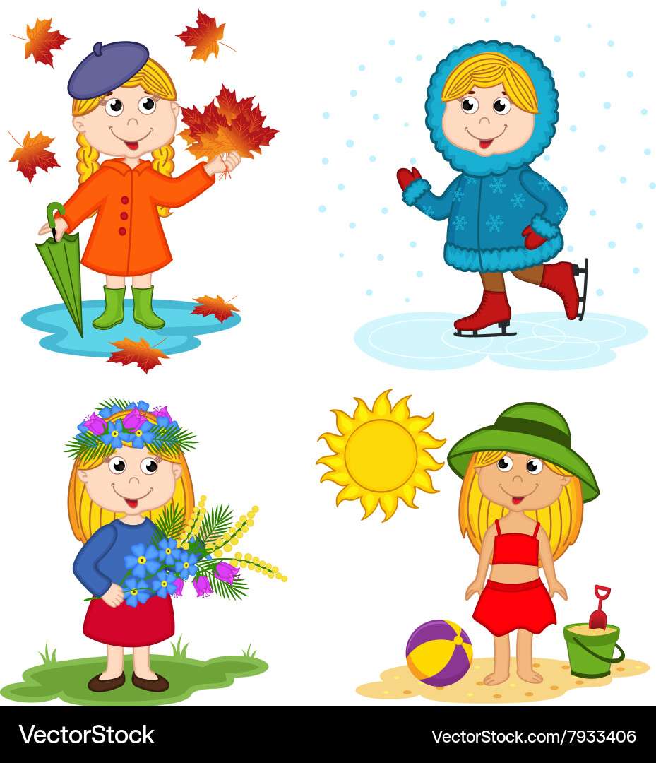 Girl and the four seasons vector image puzzle online