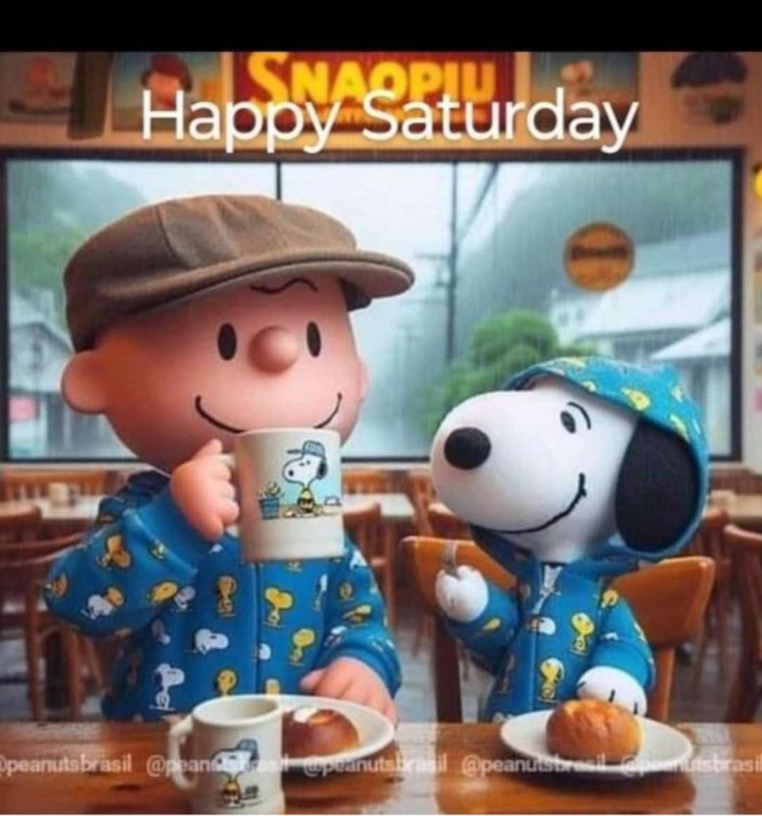 Charlie i Snoopy piją kawę i…. puzzle online