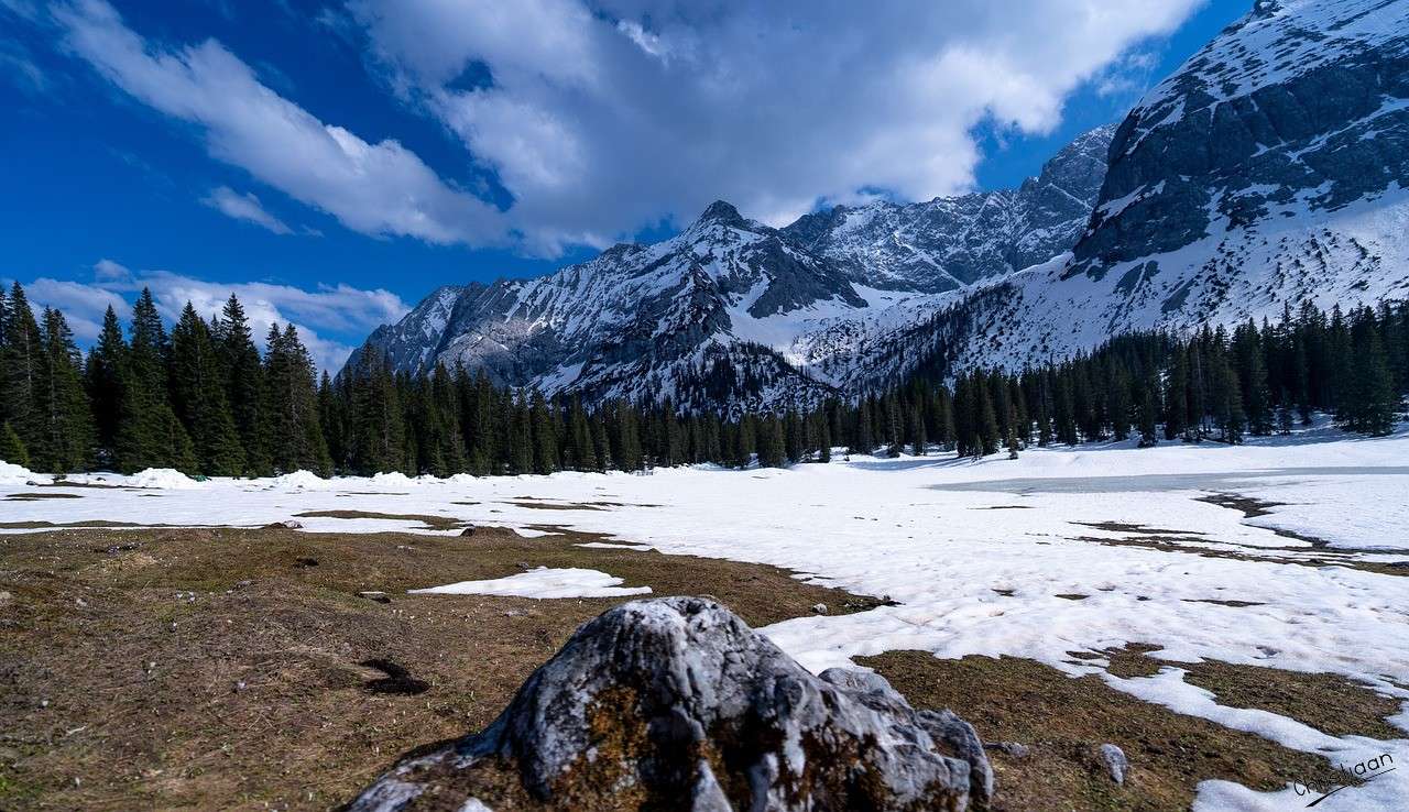 Krajobraz, śnieg, góry, zima. puzzle online