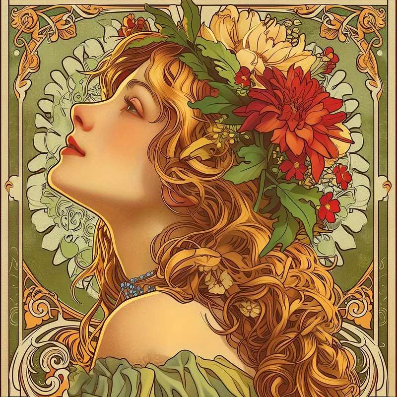 głowa kobiety - art nouveau puzzle online