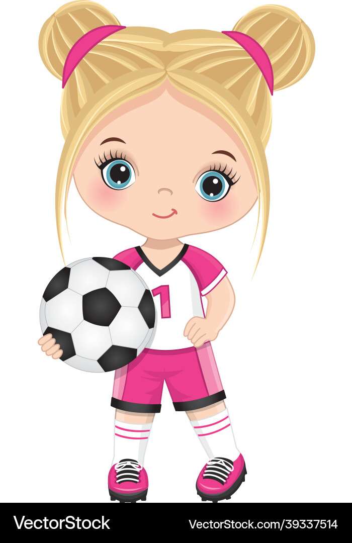 Cute little blond girl playing soccer vector image puzzle online