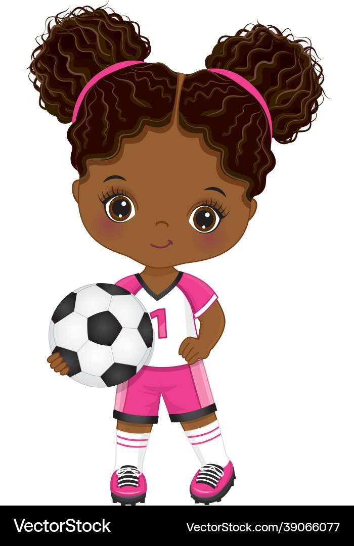 Cute little african american girl playing soccer v puzzle online