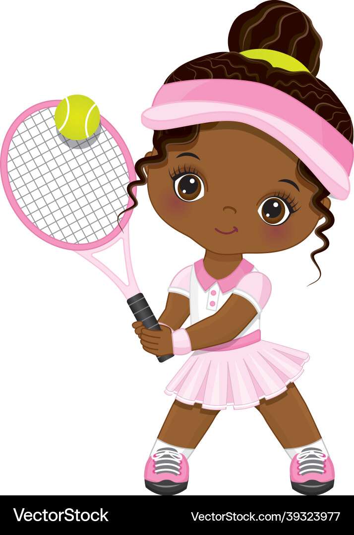 Cute little african american girl playing tennis v puzzle online