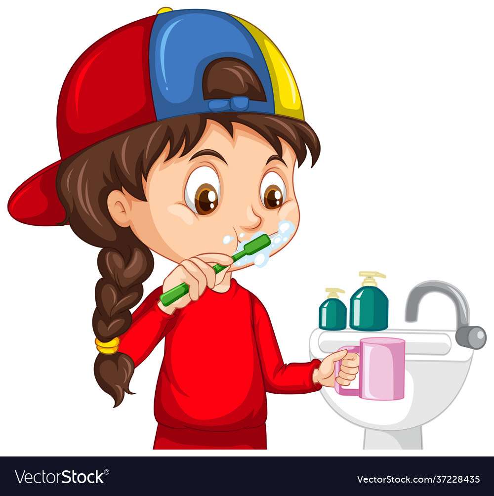 A girl cartoon character brushing teeth vector ima puzzle online