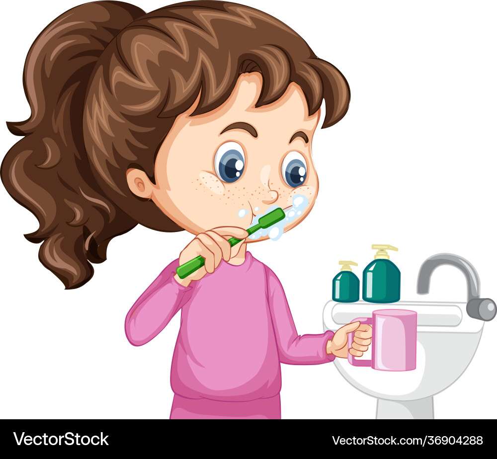 A girl cartoon character brushing teeth vector ima puzzle online