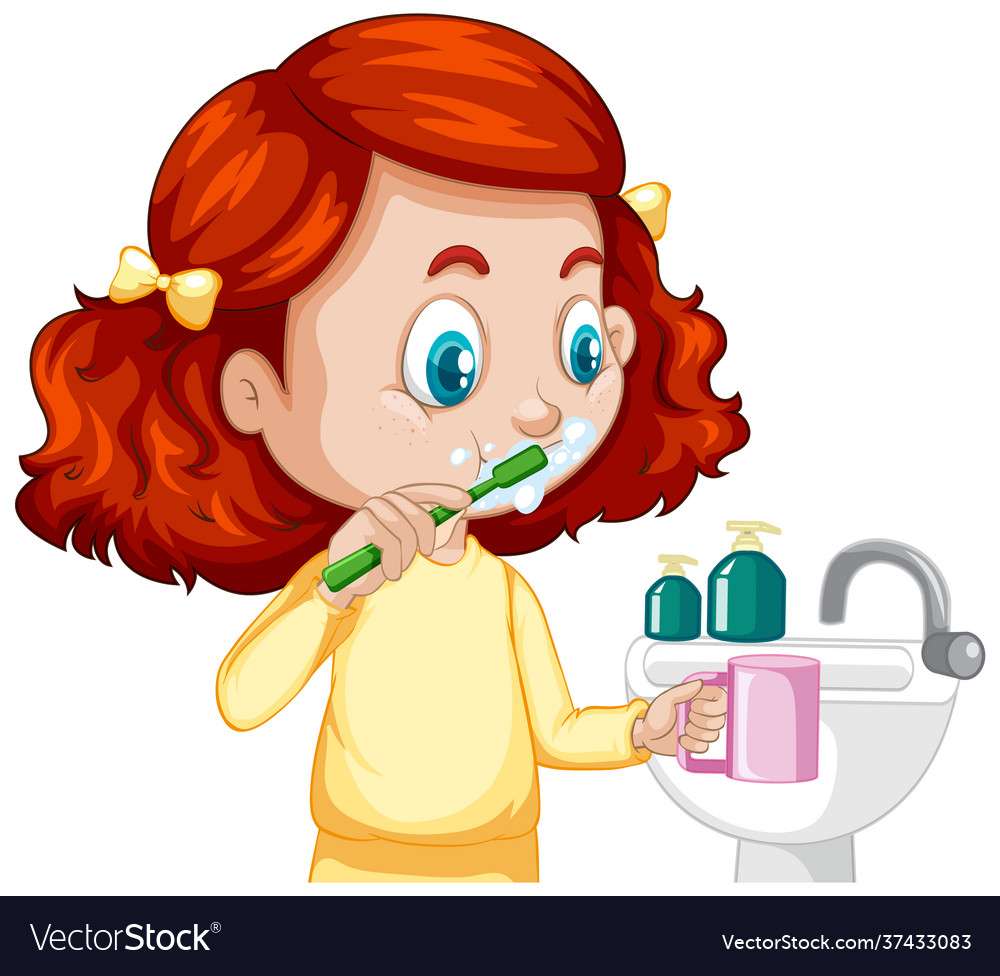 A girl cartoon character brushing teeth vector ima puzzle online