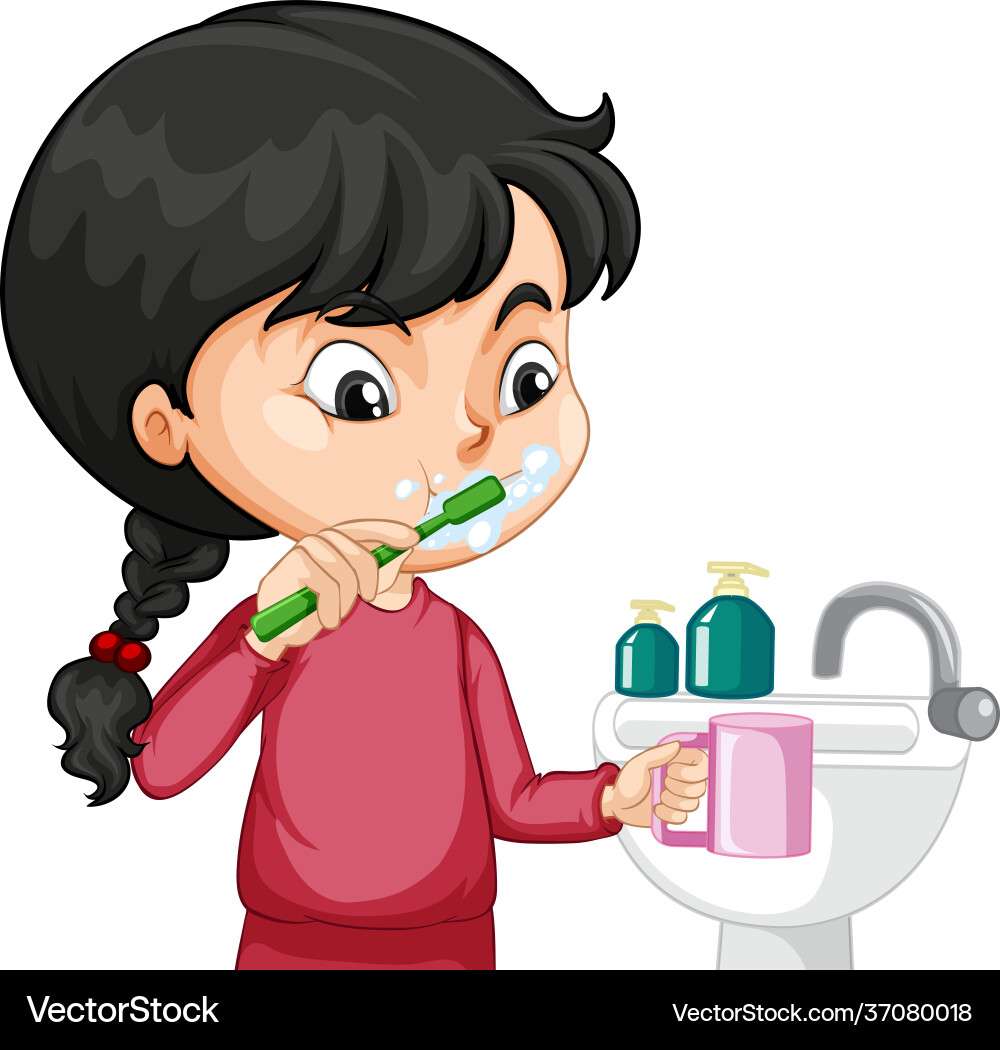 A girl cartoon character brushing teeth vector ima puzzle online