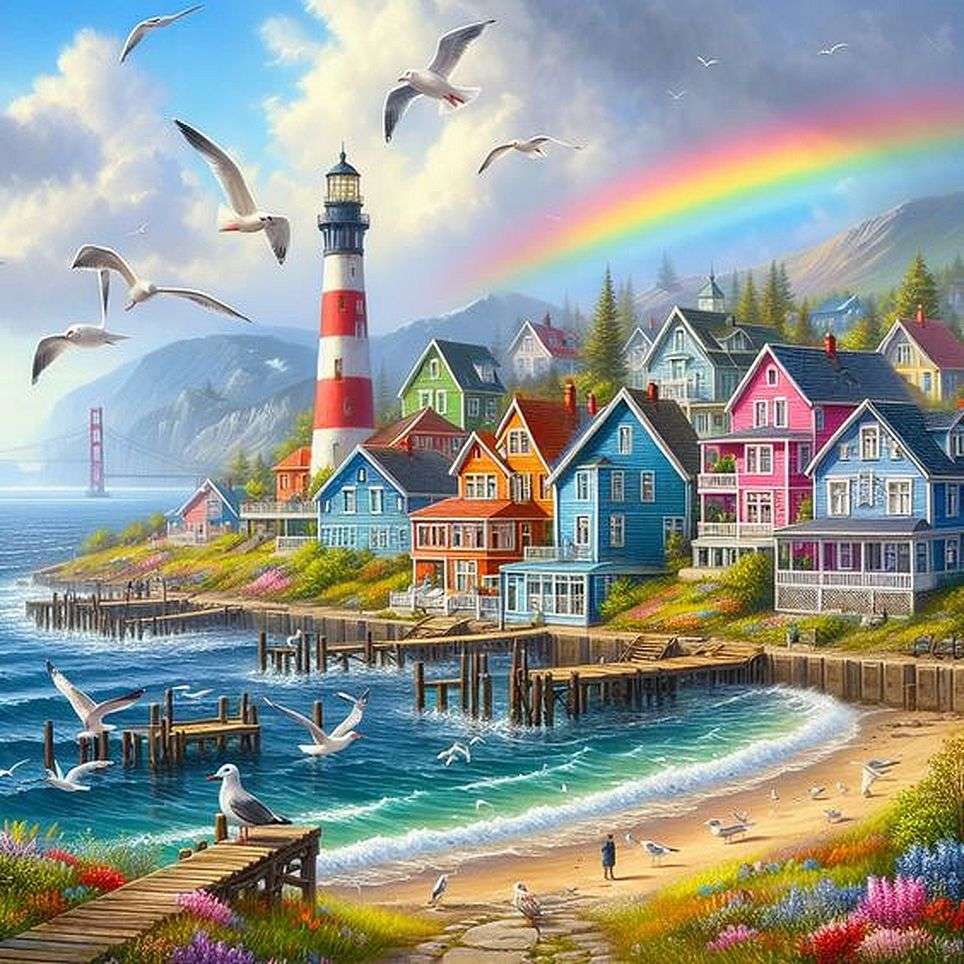 Tęcza na brzegu morza puzzle online