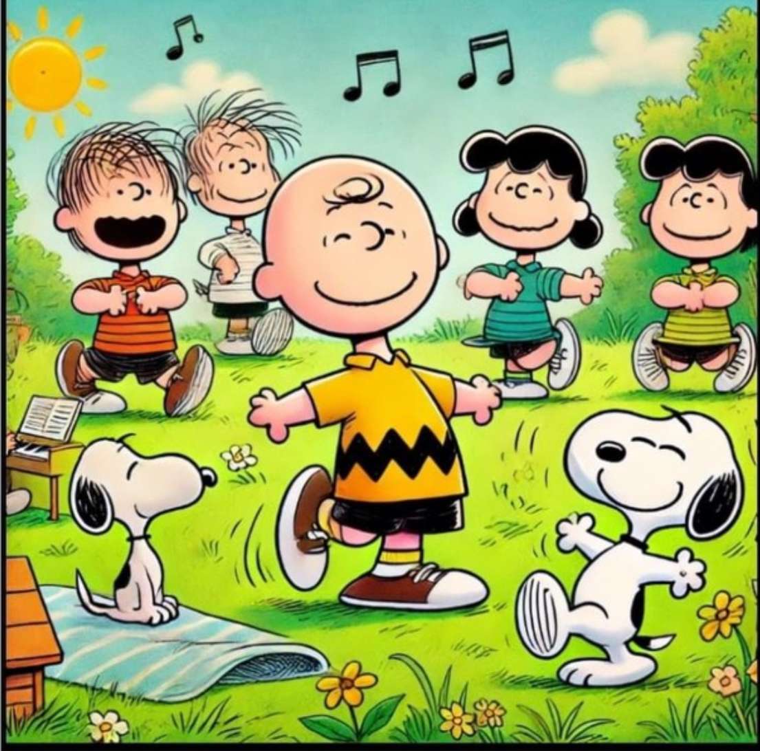 Charlie Brown prowadzi gang w kalistenice. puzzle online