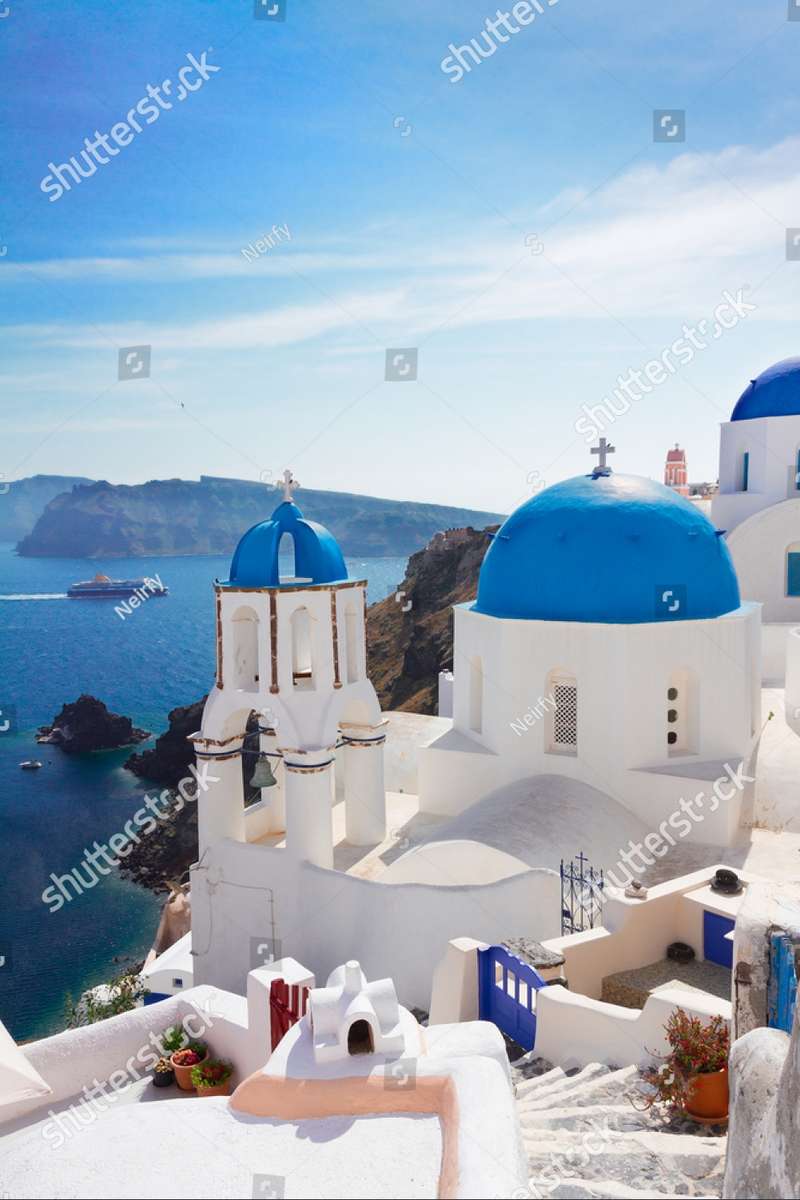 Grecki kościół prawosławny w Oia, Santorini Grecja puzzle online