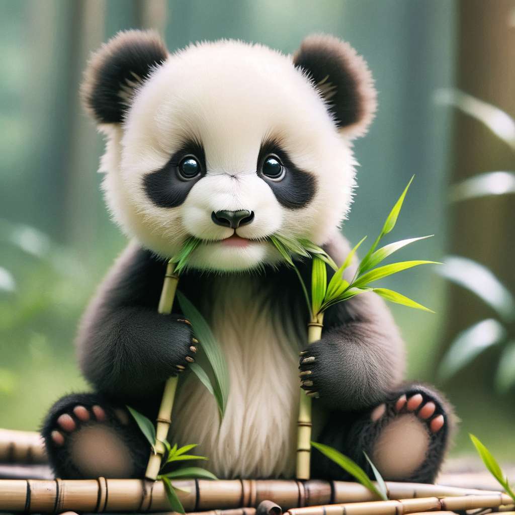 Mała Panda Jedząca Bambusa puzzle online