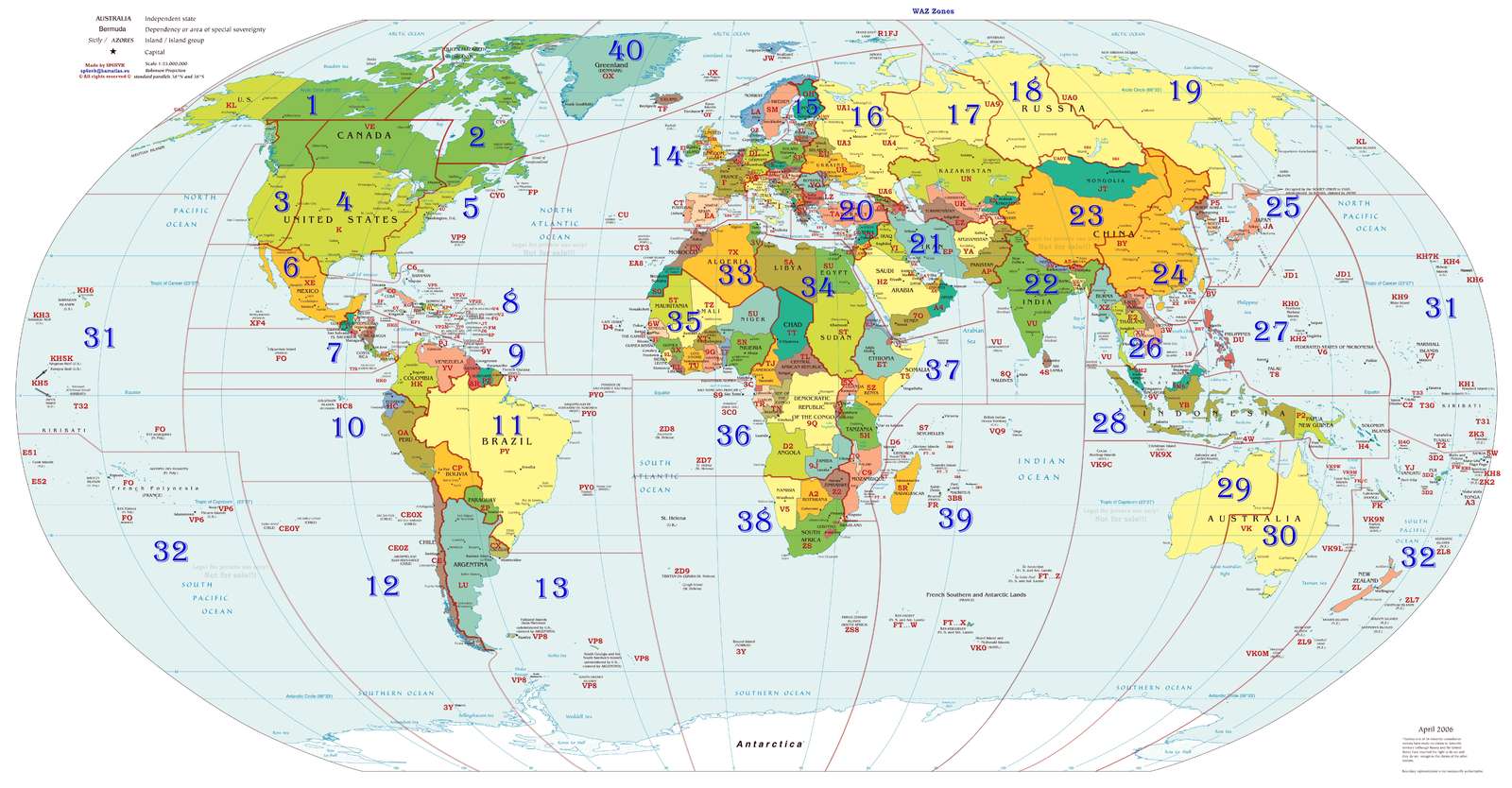 Mapa krótkofalowca strefy WAZ puzzle online