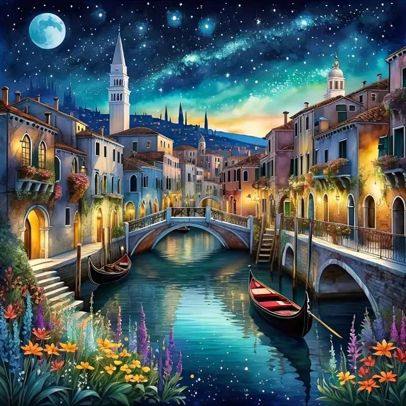 romantyczne miasto nocą puzzle online