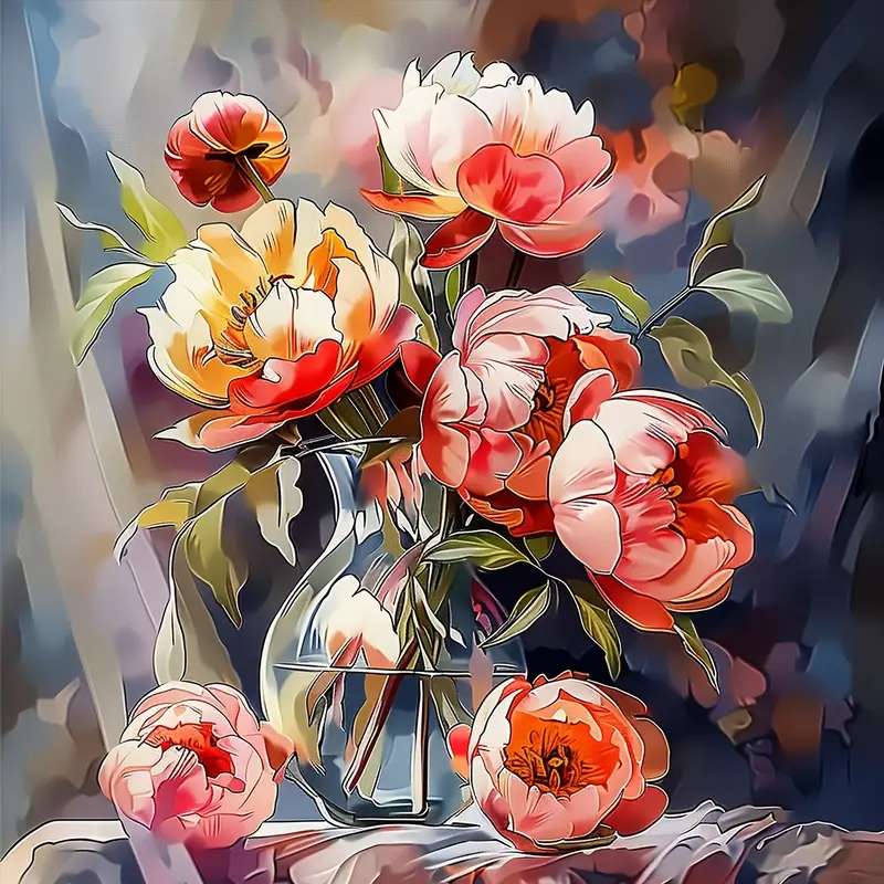 malownicze peonie w wazonie puzzle online