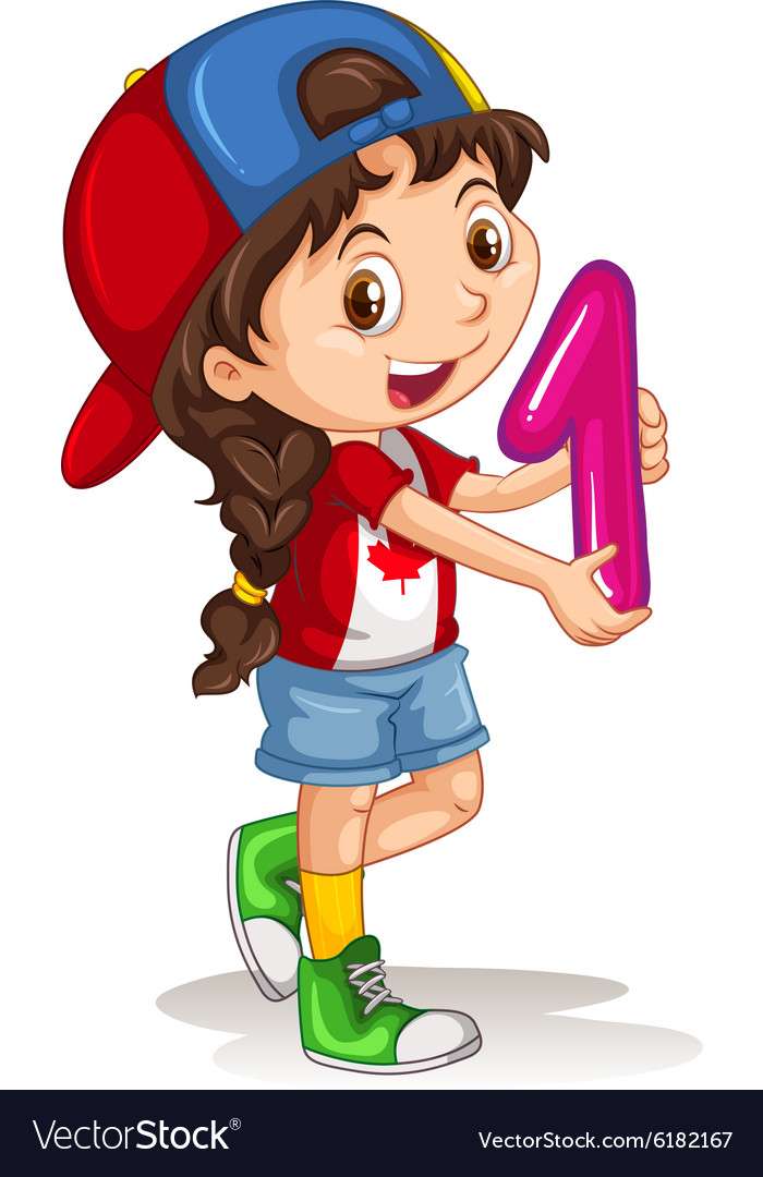 Little girl holding number one Royalty Free Vector puzzle online